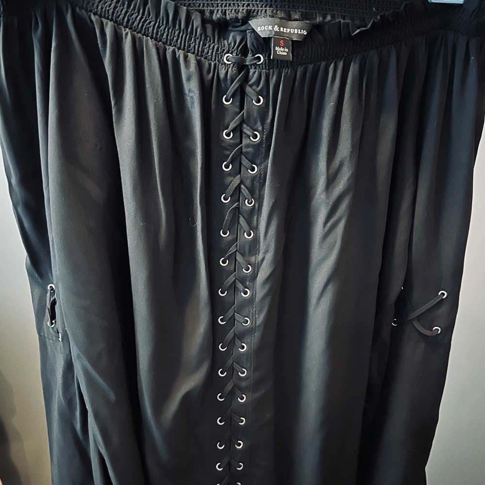 Rock & Republic Black Lace-Up Detail Blouse
